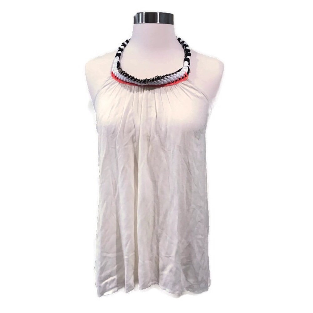 Derek Heart Halter Top Boho white braided collar M